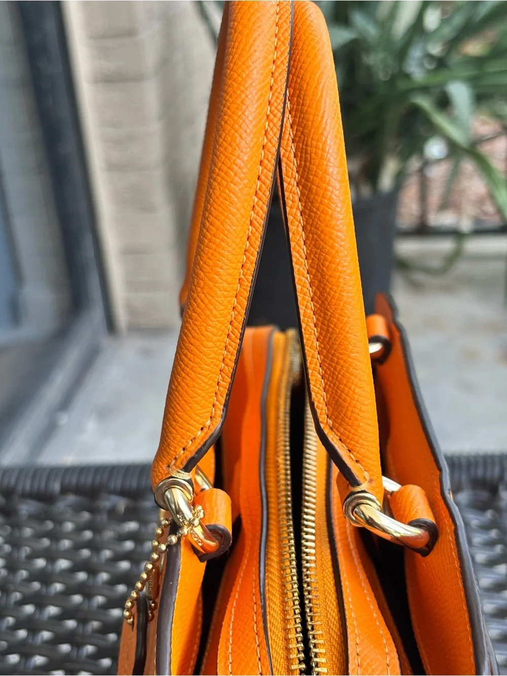Coach Mini Lillie Carryall Satchel Bright Orange Sunbeam Crossgrain Leather Bag
